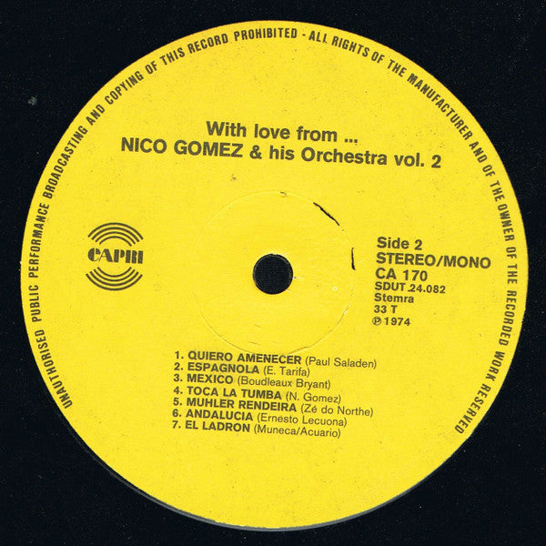 Nico Gomez And His Orchestra : With Love From... Nico Gomez & His Orchestra Vol. 2 (LP)