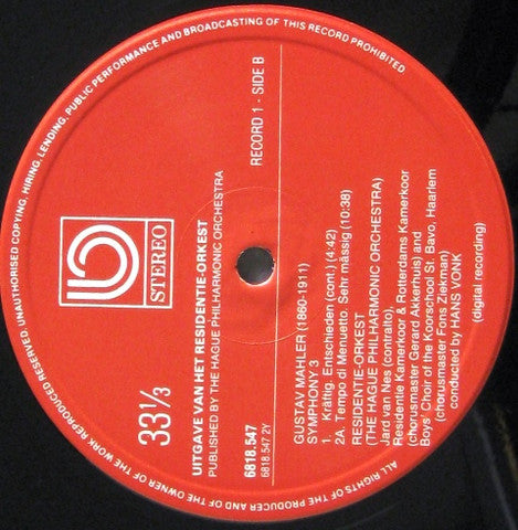 Gustav Mahler, Residentie Orkest, Hans Vonk, Jard Van Nes : Symphony 3 (2xLP)