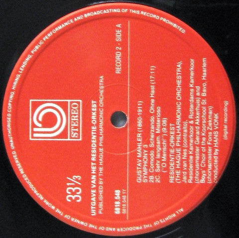 Gustav Mahler, Residentie Orkest, Hans Vonk, Jard Van Nes : Symphony 3 (2xLP)