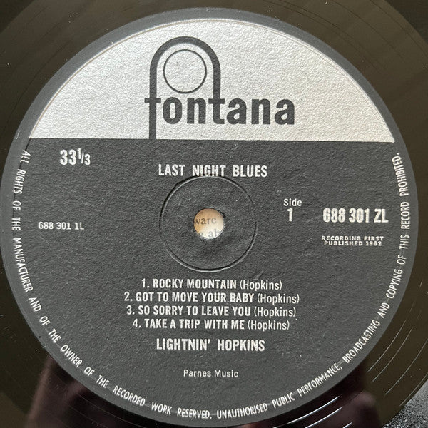 Lightnin' Hopkins & Sonny Terry : Last Night Blues (LP, Mono)