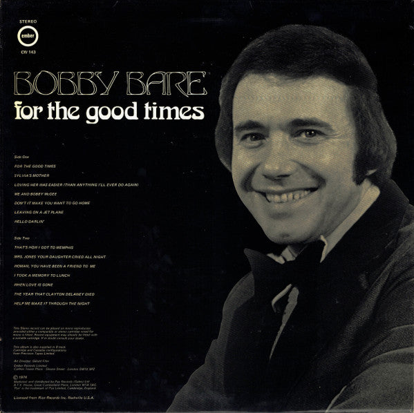 Bobby Bare : For The Good Times (LP, Album, Comp)