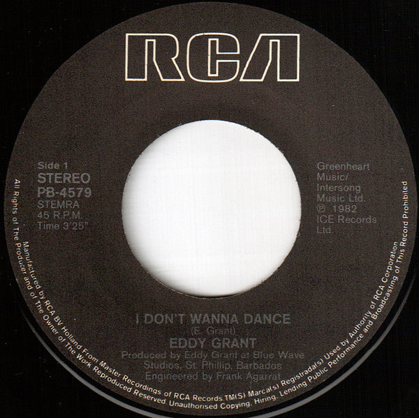 Eddy Grant : I Don't Wanna Dance (7", Single)