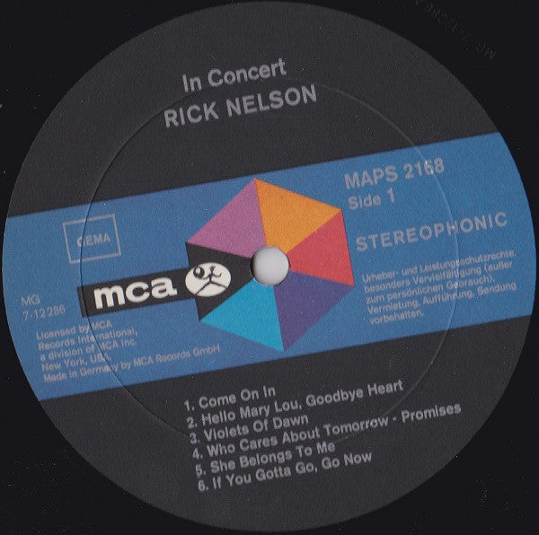 Ricky Nelson (2) : Rick Nelson In Concert (LP, Album)