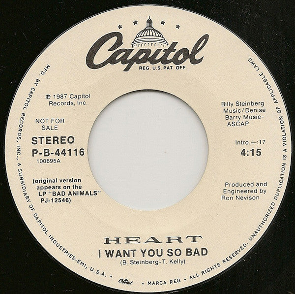 Heart : I Want You So Bad (7", Single, Promo)