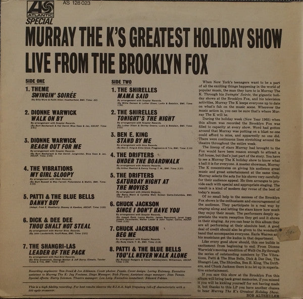 Various : Murray The K's Greatest Holiday Show Live From The Brooklyn Fox (LP, Album)