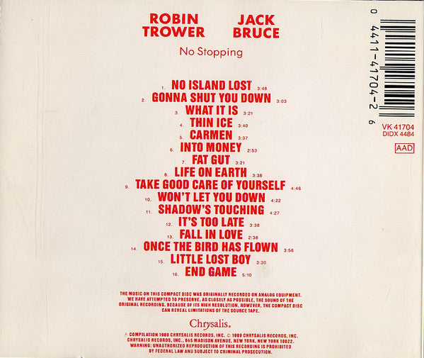 Robin Trower / Jack Bruce : No Stopping Anytime (CD, Comp)
