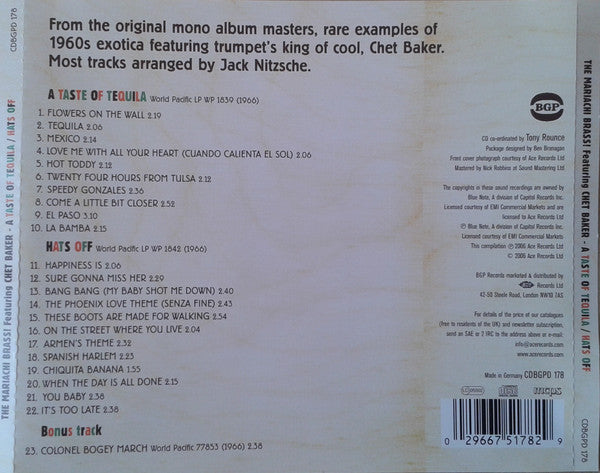 The Mariachi Brass Featuring Chet Baker : A Taste Of Tequila / Hats Off (CD, Comp, Mono, RE, RM)