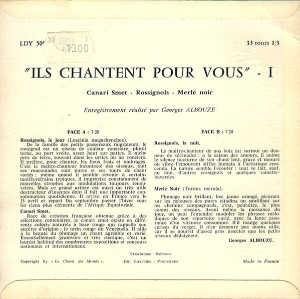 Georges Albouze : Canari Smet - Rossignols - Merle Noir (7", RE)