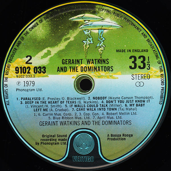 Geraint Watkins & The Dominators : Geraint Watkins & The Dominators (LP, Album)