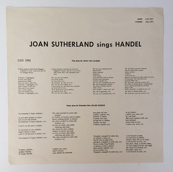Joan Sutherland Sings Handel* : Joan Sutherland Sings Handel (LP, Comp)