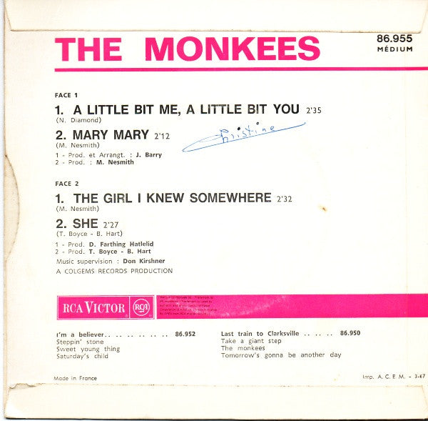 The Monkees : A Little Bit Me, A Little Bit You (7", EP, Mono)