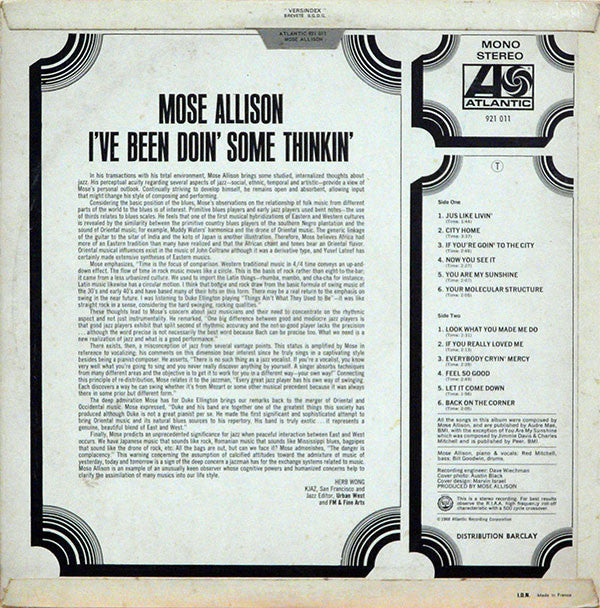 Mose Allison : I've Been Doin' Some Thinkin' (LP, Album)