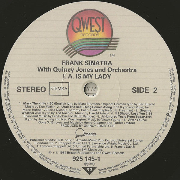 Frank Sinatra With Quincy Jones And Orchestra* : L.A. Is My Lady (LP, Album, Gat)