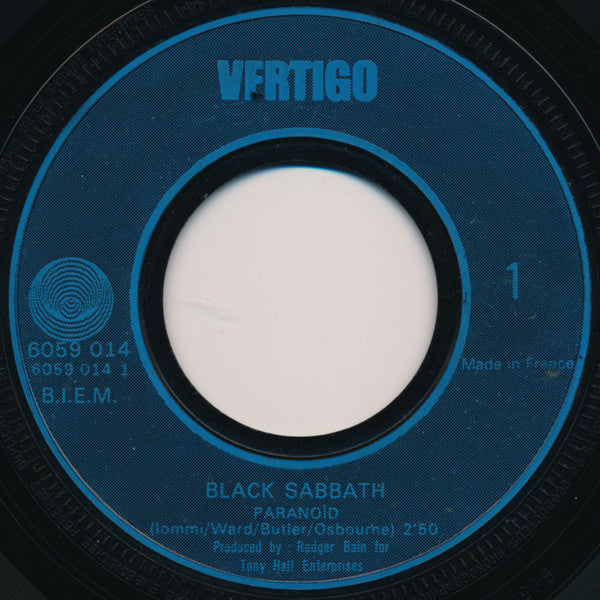 Black Sabbath : Paranoïd / Rat Salad (7", Single, Blu)