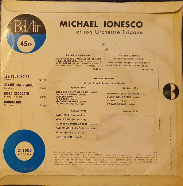Michael Ionesco Et Son Orchestre Tzigane : Очи черныя (Les Yeux Noirs) (7", EP)