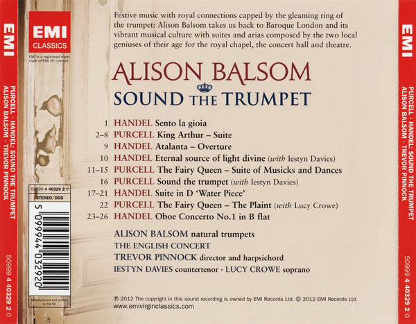 Alison Balsom, The English Concert, Trevor Pinnock, Henry Purcell & Georg Friedrich Händel : Sound The Trumpet (Royal Music Of Purcell & Handel) (CD, Album)