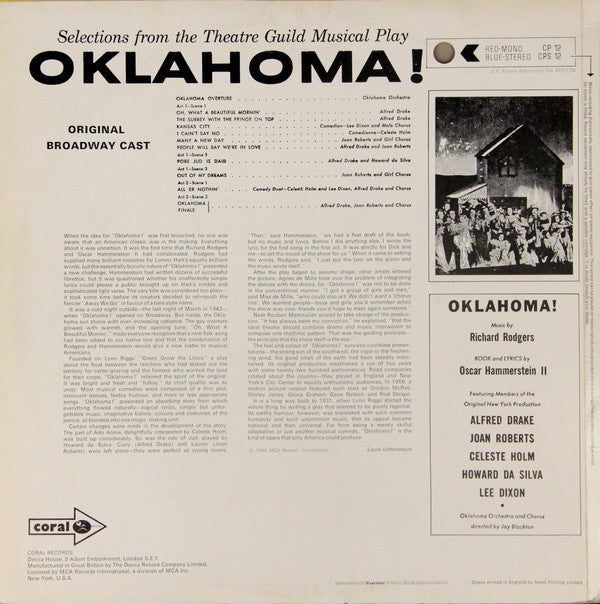 Various : Oklahoma! - Original Broadway Cast Album (LP)