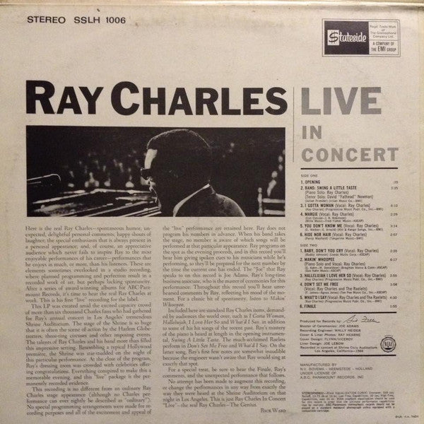 Ray Charles : Ray Charles Live In Concert (LP, Album)