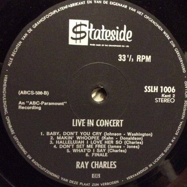 Ray Charles : Ray Charles Live In Concert (LP, Album)