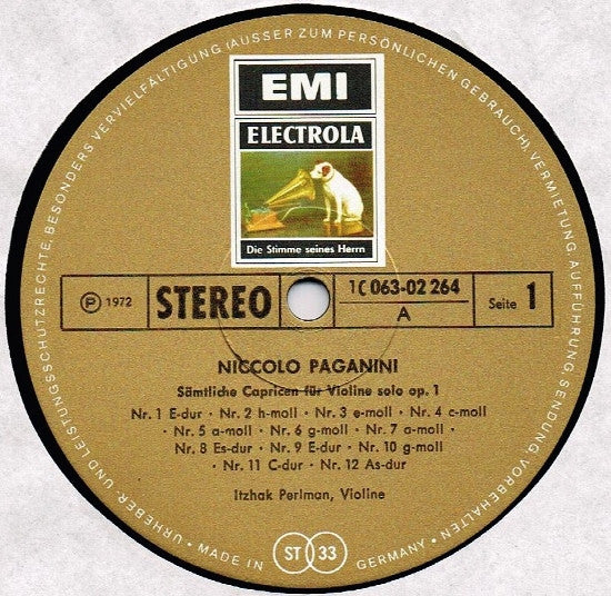 Niccolò Paganini – Itzhak Perlman : Sämtliche Capricen Für Violine Solo  Op.1 (LP)