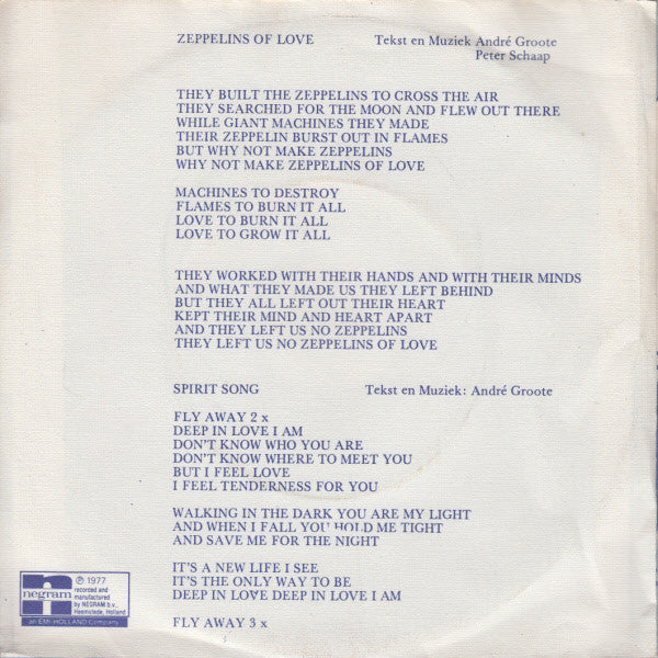 Air Bubble : Zeppelins Of Love (7", Single)
