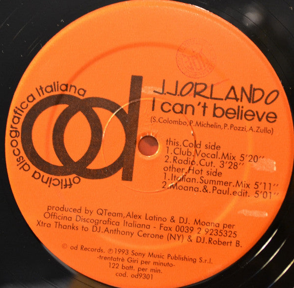 J. J. Orlando : I Can't Believe (12")