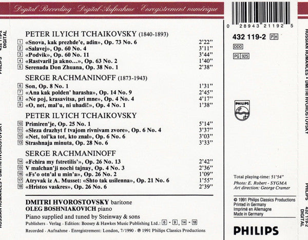 Dmitri Hvorostovsky, Олег Бошнякович, Sergei Vasilyevich Rachmaninoff, Pyotr Ilyich Tchaikovsky : Russian Romances (CD, Album)