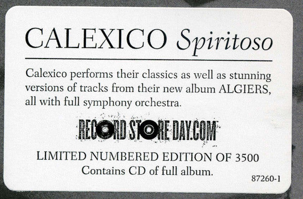Calexico : Spiritoso  (LP, Album, RSD + CD, Album + RSD, Ltd, Num, RE)