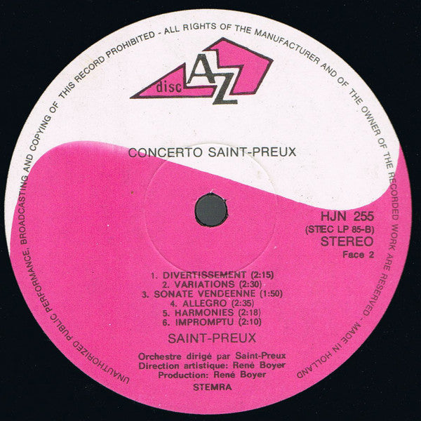 Saint-Preux : Concerto Saint-Preux (LP, Album)