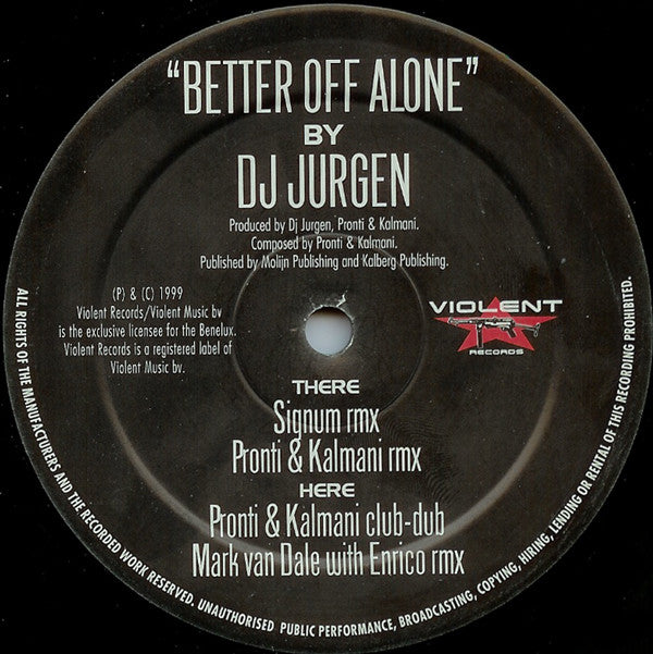 DJ Jurgen : Better Off Alone (12")