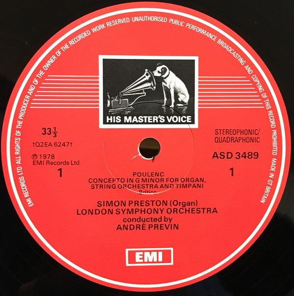 Poulenc*, Simon Preston, London Symphony Orchestra, André Previn : Concerto For Organ, Strings & Timpani / Concert Champêtre For Harpsichord & Orchestra (LP, Album, Quad)