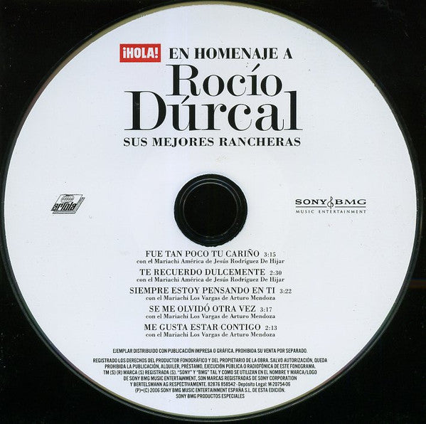 Rocío Dúrcal : ¡Hola! En Homenaje A Rocío Dúrcal - Sus Mejores Rancheras (CD, MiniAlbum, Comp, Promo)