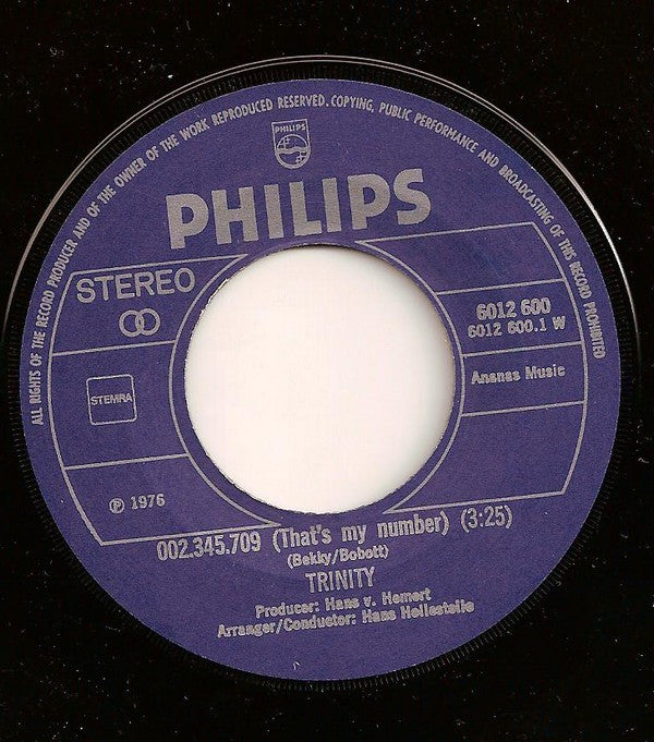 Trinity (14) : 002.345.709 (That's My Number) (7", Single)
