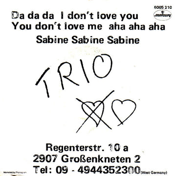 Trio : Da Da Da I Don't Love You You Don't Love Me Aha Aha Aha / Sabine Sabine Sabine (7", Single)