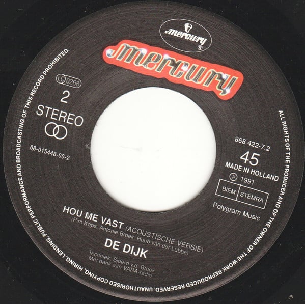 De Dijk : Hou Me Vast (7", Single)