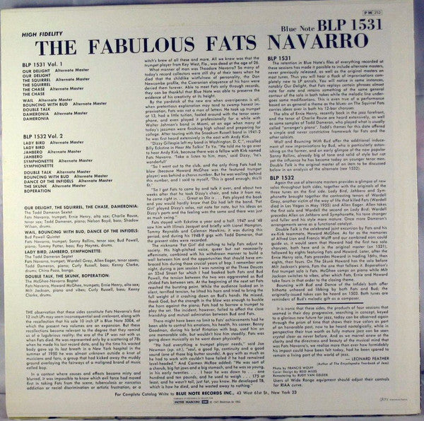 Fats Navarro : The Fabulous Fats Navarro Volume 1 (LP, Album, Mono, RE, RM)