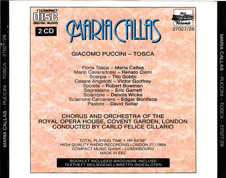 Maria Callas, Giacomo Puccini, Renato Cioni, Tito Gobbi, Victor Godfrey, Robert Bowman, Eric Garrett, Dennis Wicks, Edgar Boniface, David Sellar, Carlo Felice Cillario : Tosca (2xCD, 2 C)