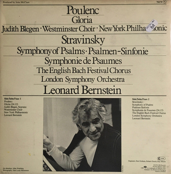 Poulenc* • Stravinsky* • The English Bach Festival Chorus* • London Symphony Orchestra • Leonard Bernstein : Gloria • Symphony Of Psalms (LP)