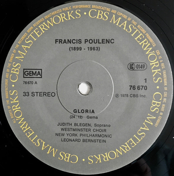 Poulenc* • Stravinsky* • The English Bach Festival Chorus* • London Symphony Orchestra • Leonard Bernstein : Gloria • Symphony Of Psalms (LP)