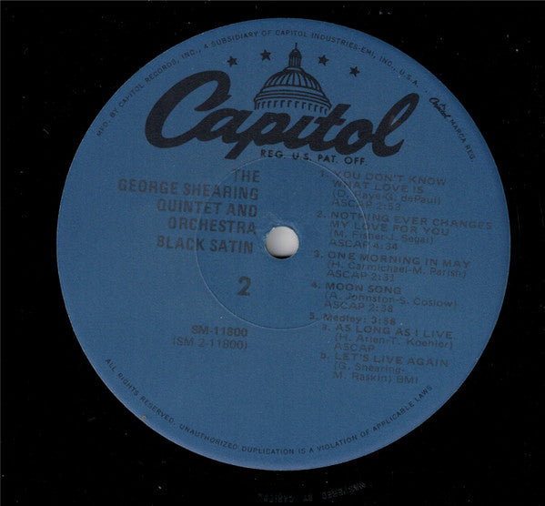The George Shearing Quintet And The George Shearing Orchestra : Black Satin (LP, Album, Mono, RE, Jac)