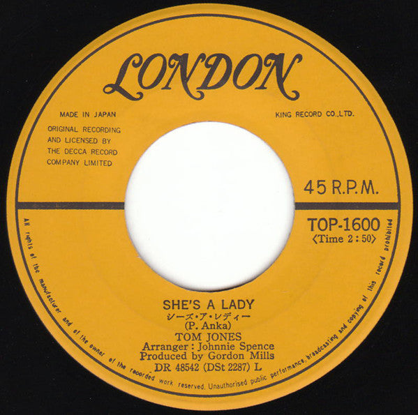 Tom Jones : She's A Lady / My Way (7", Single, Mono)