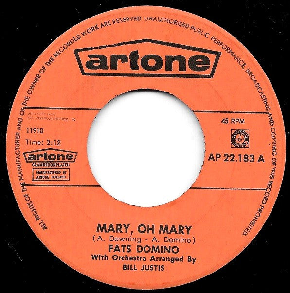Fats Domino : Mary, Oh Mary / Packin' Up (7", Single)