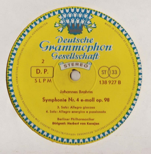 Herbert Von Karajan, Johannes Brahms, Berliner Philharmoniker : Symphonie Nr. 4 (LP, RP, GY7)