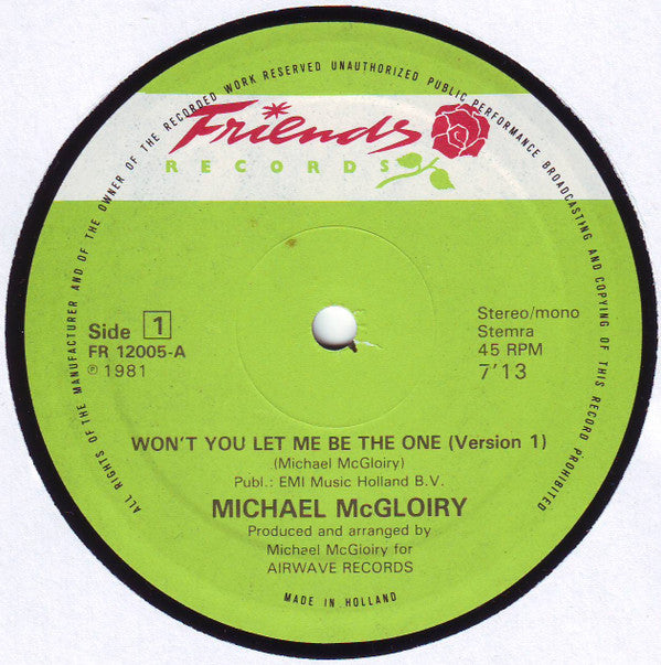 Michael McGloiry : Won't You Let Me Be The One (Version 1) (Special U.S. Disco Mix) (12")
