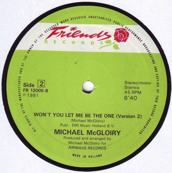 Michael McGloiry : Won't You Let Me Be The One (Version 1) (Special U.S. Disco Mix) (12")