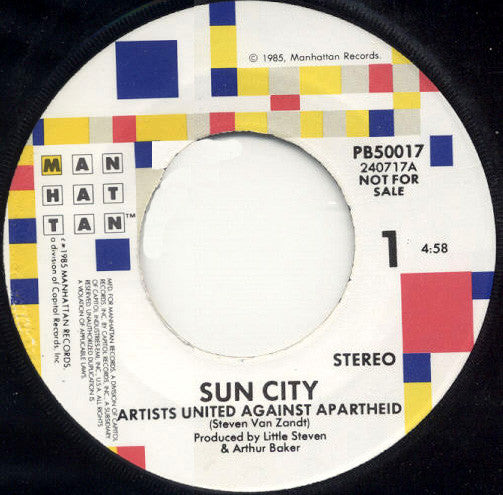 Artists United Against Apartheid : Sun City (7", Single, Promo)