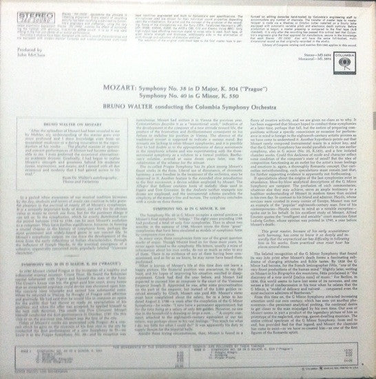 Bruno Walter Conducts Mozart* : Symphony No.38 In D Major, "Prague" / Symphony No.40 In G Minor (LP, Album)