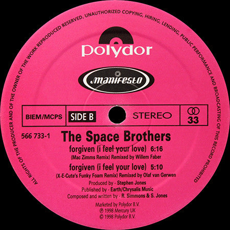 The Space Brothers : Forgiven (I Feel Your Love) (Remixes) (12")