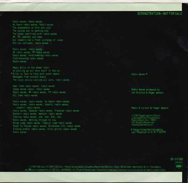 Roger Waters : Radio Waves (7", Single, Promo)