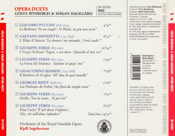 Gösta Winbergh & Håkan Hagegård, Kungliga Hovkapellet, Kjell Ingebretsen : Opera Duets (CD)
